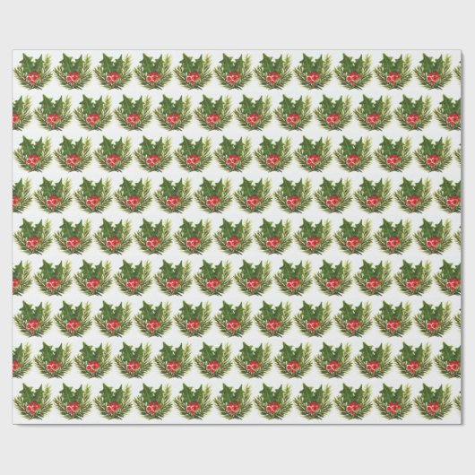 Holly Pine Tree Woodland Xmas Schattigee waterverf Cadeaupapier (Vlak)