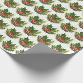 Holly Pine Tree Woodland Xmas Schattigee waterverf Cadeaupapier (Hoek)