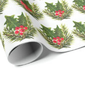 Holly Pine Tree Woodland Xmas Schattigee waterverf Cadeaupapier (Rol Hoek)