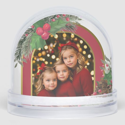 Holly & Pine Vrolijk Kerstfeest Foto & Groet Sneeuwbol (Voorkant)