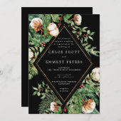 Holly Pine White Floral Winter Wedding Invitation Kaart (Voorkant / Achterkant)