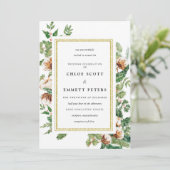 Holly Pine White Floral Winter Wedding Invitation Kaart (Staand voorkant)