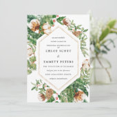 Holly Pine White Floral Winter Wedding Invitation Kaart (Staand voorkant)