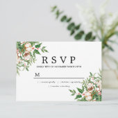 Holly Pine White Floral Winter Wedding RSVP Kaartje (Staand voorkant)