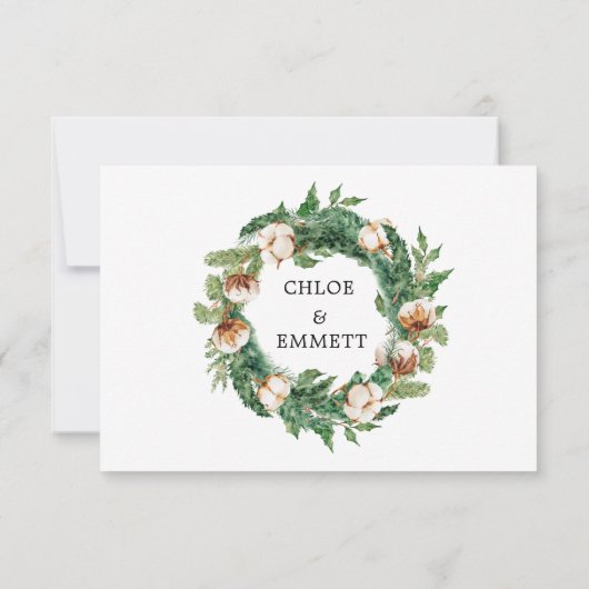 Holly Pine White Floral Winter Wedding RSVP Kaartje (Achterkant)