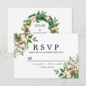 Holly Pine White Floral Winter Wedding RSVP Kaartje (Voorkant / Achterkant)
