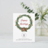 Holly Pine Wreath Company Logo Business Feestdagenkaart (Staand voorkant)