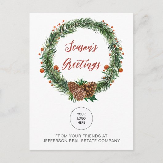 Holly Pine Wreath Company Logo Business Feestdagenkaart (Voorkant)