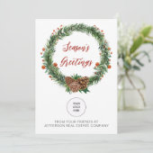 Holly Pine Wreath Company Logo Business Feestdagenkaart (Staand voorkant)