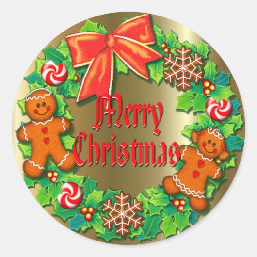 HOLLY, PINWHEELS & GINGER WREATH by SHARON SHARPE Ronde Sticker (Voorkant)
