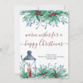 Holly Planten Mistletoe en Lantern Happy Kerstmis Feestdagenkaart (Voorkant)