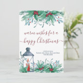 Holly Planten Mistletoe en Lantern Happy Kerstmis Feestdagenkaart (Staand voorkant)