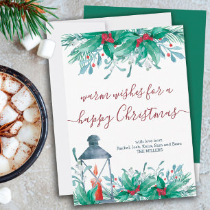 Holly Planten Mistletoe en Lantern Happy Kerstmis Feestdagenkaart