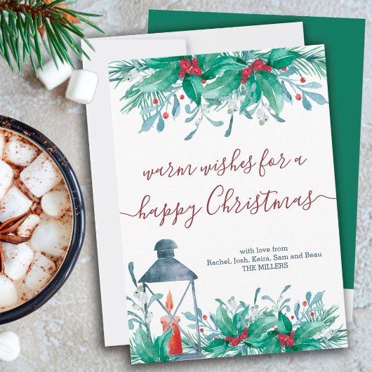 Holly Planten Mistletoe en Lantern Happy Kerstmis Feestdagenkaart