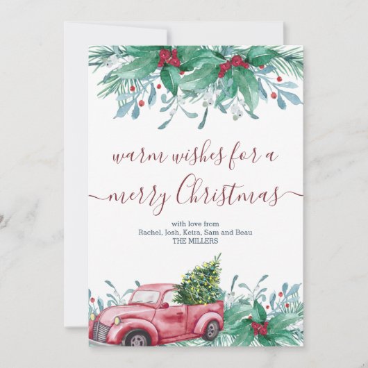 Holly Planten Mistletoe en Red Truck Kerstmis Feestdagenkaart (Voorkant)