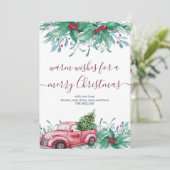 Holly Planten Mistletoe en Red Truck Kerstmis Feestdagenkaart (Staand voorkant)