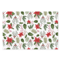 Holly & Poinsettia Kerstcadeauverpakking - 3 velle