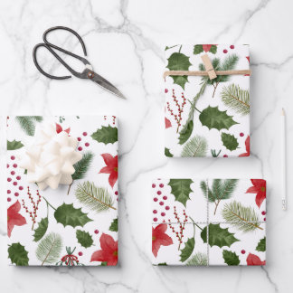 Holly & Poinsettia Kerstcadeauverpakking - 3 velle Inpakpapier Vel