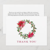 Holly Poinsettia Kerstmis Wreath Corporate Bedankkaart (Voorkant / Achterkant)