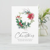 Holly Poinsettia Krans Kerstmis Zakelijk Feestdagenkaart (Staand voorkant)