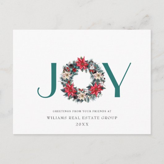 Holly Poinsettia Wreath Corporate Kerstmis Feestdagenkaart (Voorkant)