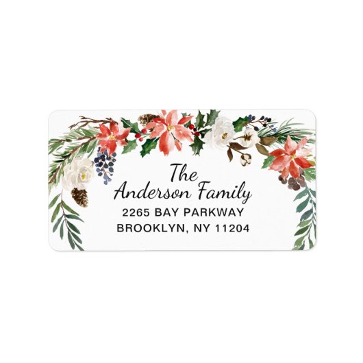 Holly Poinsettia Wreath kerstretour Adres Etiket (Voorkant)