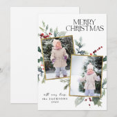 Holly Prettig Kerst 2 Foto Collage Pineneedle Feestdagenkaart (Voorkant / Achterkant)