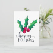 Holly - Prettige feestdagen Waterverf FLAT Feestdagenkaart (Staand voorkant)
