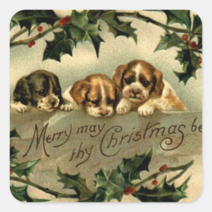 Holly Puppies Kerstgroeten Vierkante Sticker