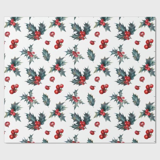 Holly Red Berries Cadeaupapier (Vlak)