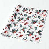 Holly Red Berries Cadeaupapier (Uitgerold)