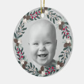 Holly, Red Berries en Pinecone Wreath Photo Keramisch Ornament (Links)