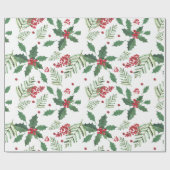 Holly Red Berries Greenery Holiday Kerstmis Cadeaupapier (Vlak)