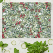 Holly, Red Berries, Mistletoe, kerstgroen Theedoek (Gevouwen)