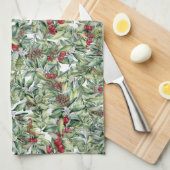 Holly, Red Berries, Mistletoe, kerstgroen Theedoek (Quarter Fold)