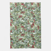 Holly, Red Berries, Mistletoe, kerstgroen Theedoek (Verticaal)