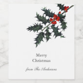  Holly Red Berries Vroegere kerstnaam Wijn Etiket (Enkel label)