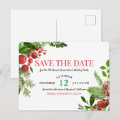 Holly | Red Berry Holiday Party Save the Date Aankondigingskaart (Voorkant / Achterkant)