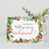 Holly Red Berry kerst Modern | Bridesmaid Kaart (Staand voorkant)