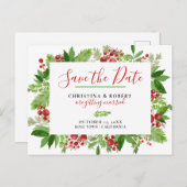 Holly Red Berry kerst Modern | Datum opslaan Aankondigingskaart (Voorkant / Achterkant)