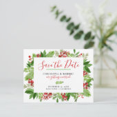 Holly Red Berry kerst Modern | Datum opslaan Aankondigingskaart (Staand voorkant)