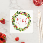 Holly Red Berry kerstbruiloft Monogram Servet (Insitu)