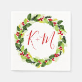 Holly Red Berry kerstbruiloft Monogram Servet (Voorkant)