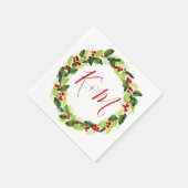 Holly Red Berry kerstbruiloft Monogram Servet (Hoek)