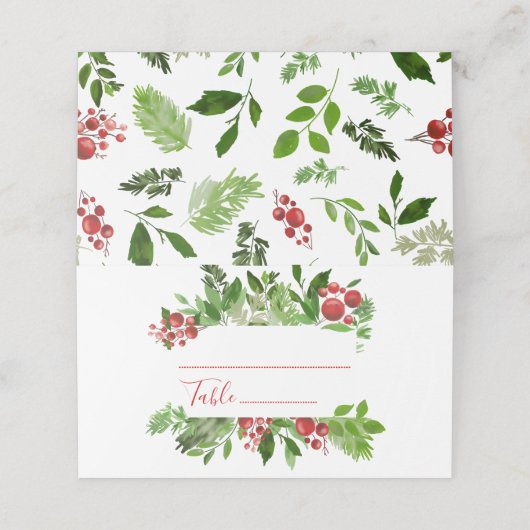 Holly Red Berry kerstbruiloft Plaatskaartje (Buitenkant ongevouwen)