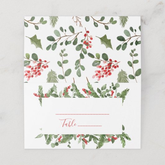 Holly Red Berry kerstbruiloft Plaatskaartje (Buitenkant ongevouwen)