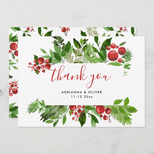 Holly Red Berry Kerstmis Modern Weddenschap Bedank (Voorkant / Achterkant)