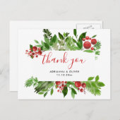 Holly Red Berry Kerstmis Modern Weddenschap Bedank Briefkaart (Voorkant / Achterkant)