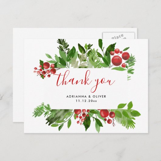 Holly Red Berry Kerstmis Modern Weddenschap Bedank Briefkaart (Voorkant / Achterkant)