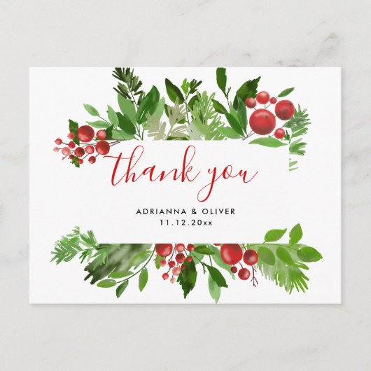 Holly Red Berry Kerstmis Modern Weddenschap Bedank Briefkaart (Voorkant)